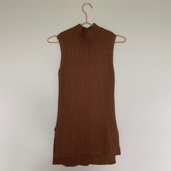 Max Studio Womens Sweater XS Brown Wool Blend Sleeveless Ribbed Citycore Modern - Picture 1 of 5